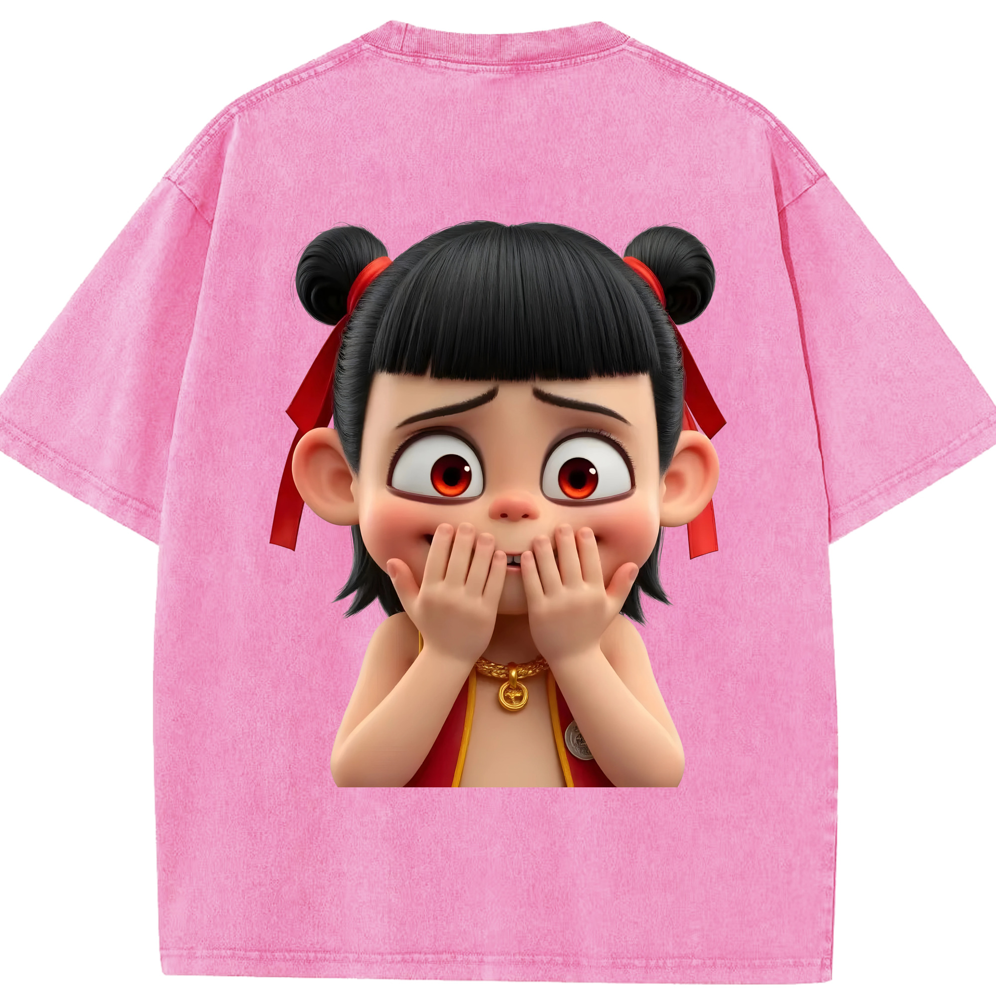 （画像用） Ne Zha 2 ナタ 魔童の大暴れ 綿100% ヴィンテージ風 半袖Tシャツ（背面プリント）